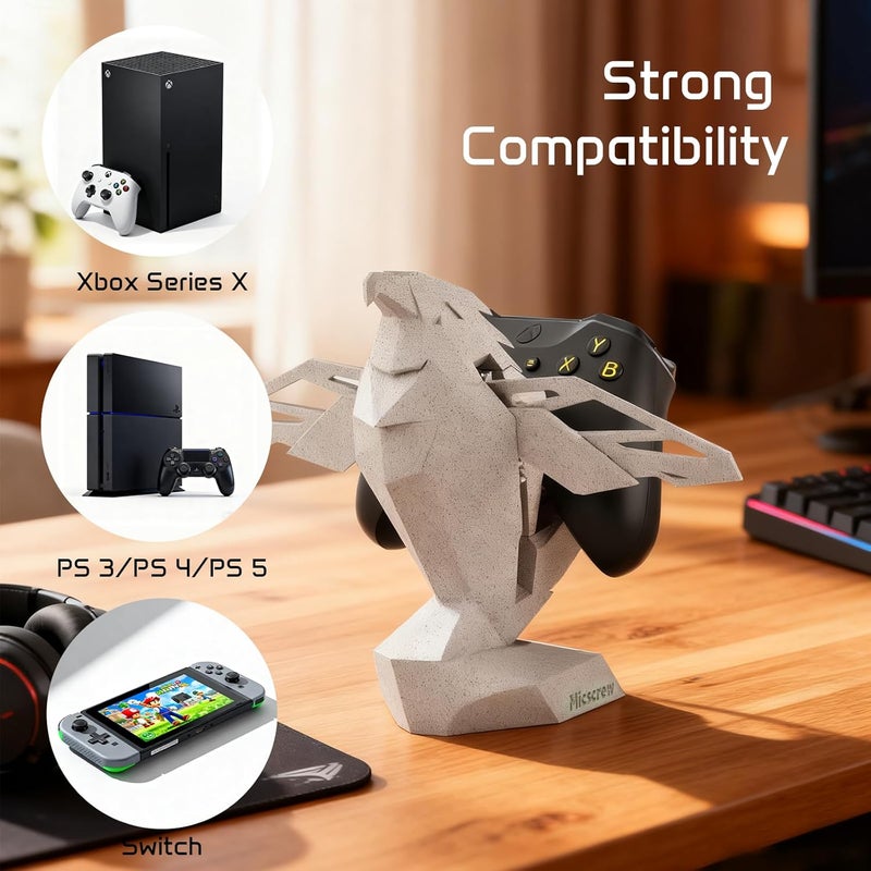 Micscrew Controller Holder for Xbox/PS/Switch – Monument Marble-Style Eagle Stand, Auto-Spreading Wings, Dual Placement, Scratch-Free Curved Tail Design - Image 5